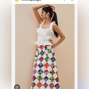 NWT TINY Anthropologie Patchwork Batik Midi Skirt Boho Island Cape Cod XS